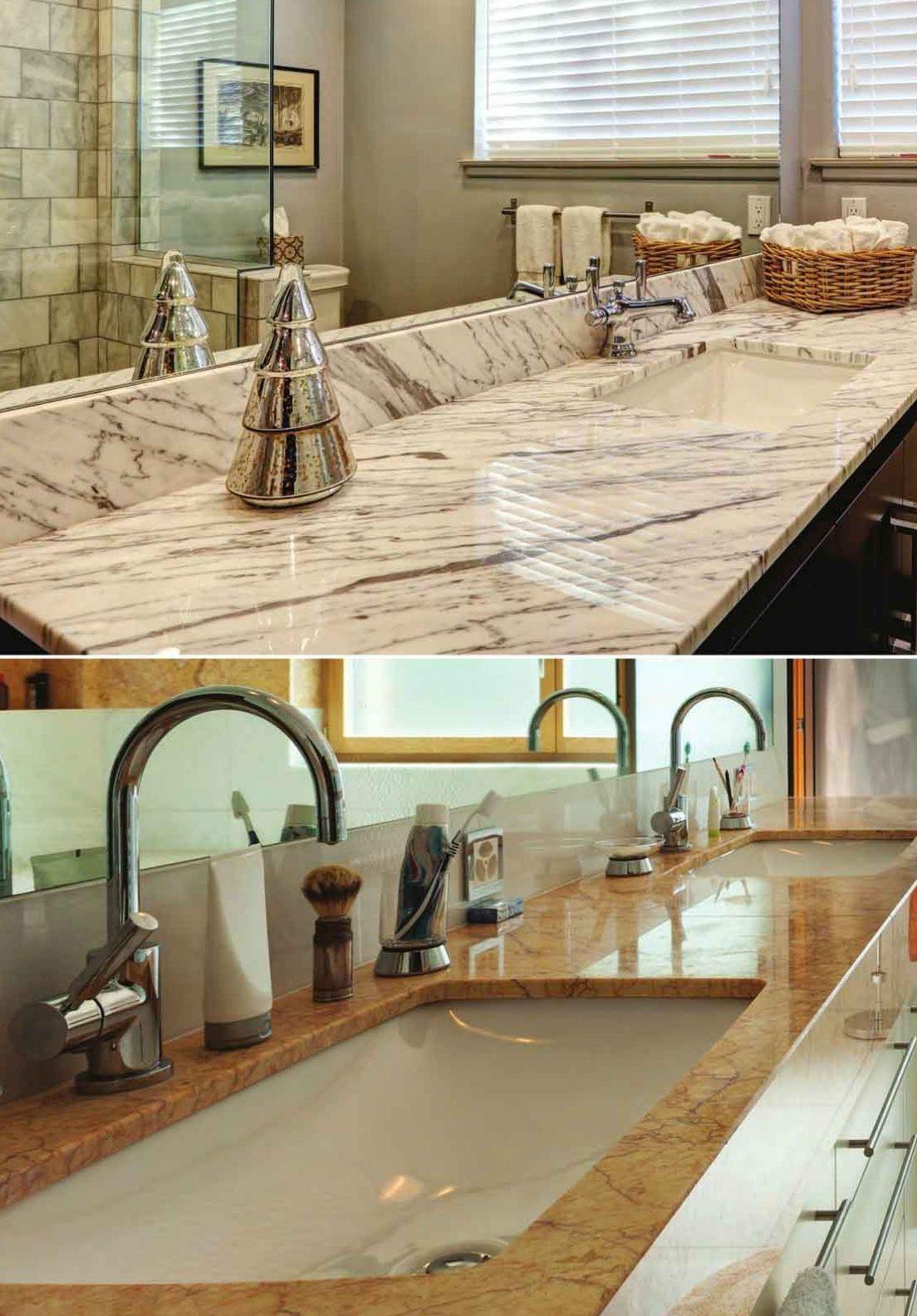 Top bagno in marmo crema con lavabi sottopiano